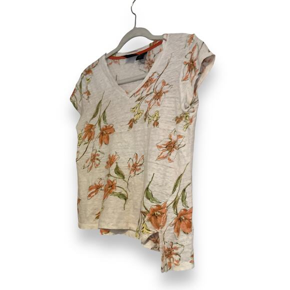 Y2K Rachel Royal Flora Asymmetrical Linen Short Sleeve Feminie Top Size Small - Picture 16 of 16
